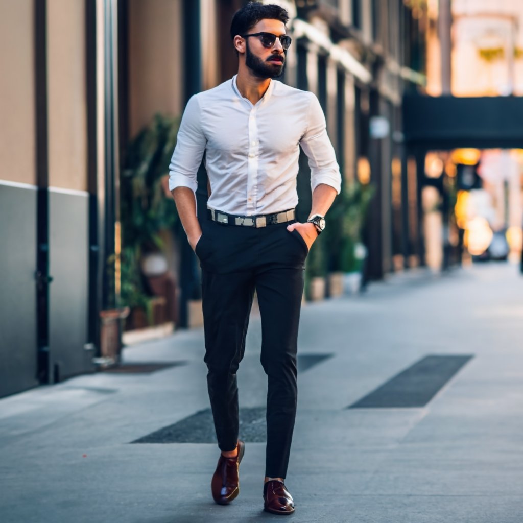 Elegante Hombre con Pantalón Negro: Un Clásico Atemporal